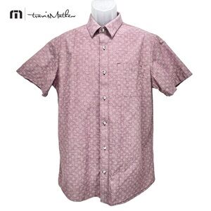 Travis Mathew | Men Medium | Ruby Wine Short Sleeve‎ Button Up Casual Shirt